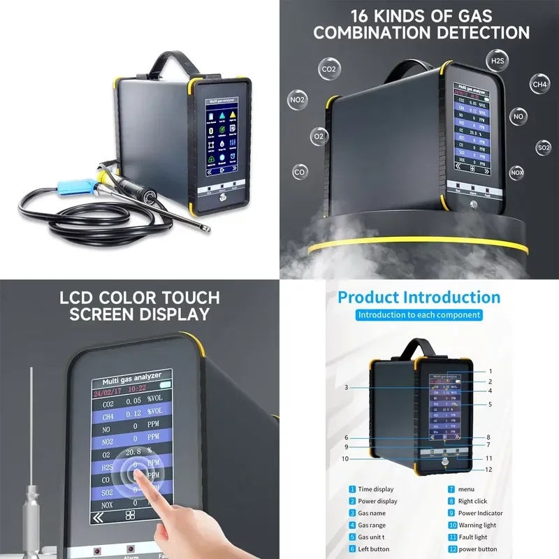 16 in 1 Portable Flue Gas Analyzer for NO2 Combustible Argon CH4 SF6 Methane Multi-Gas Detector