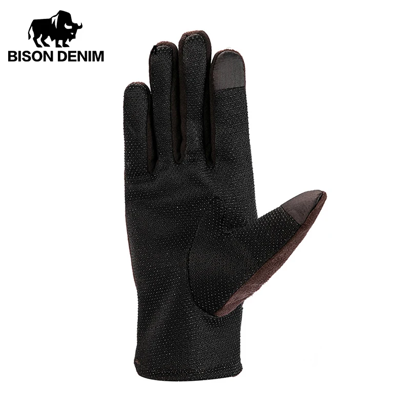 BISON DENIM Winter Men\'s Cycling Gloves Outdoor Running Motorcycle Touch Screen Fleece Gloves Non-slip Warm Full Fingers Mittens