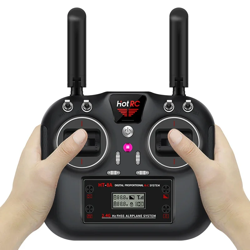 HOTRC 8CH 2.4G HT-8A PWM Transmitter with 8 Channel Receiver Radio System Remote Controller for RC Plane FPV Racing Drone