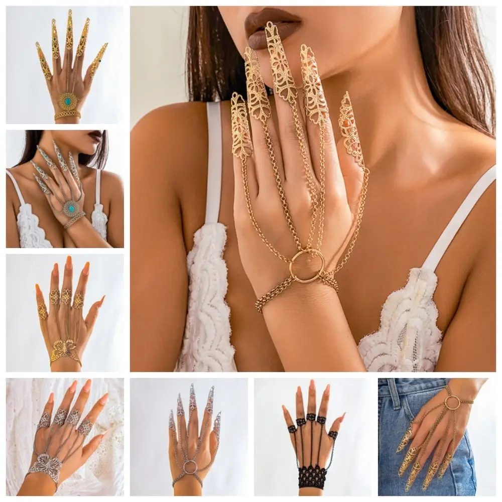 Jewelry Accessories Finger-cot Bracelet Hand Rings Antique Style Nail Rings with Bracelet Korean Style Belly Dance Accessories