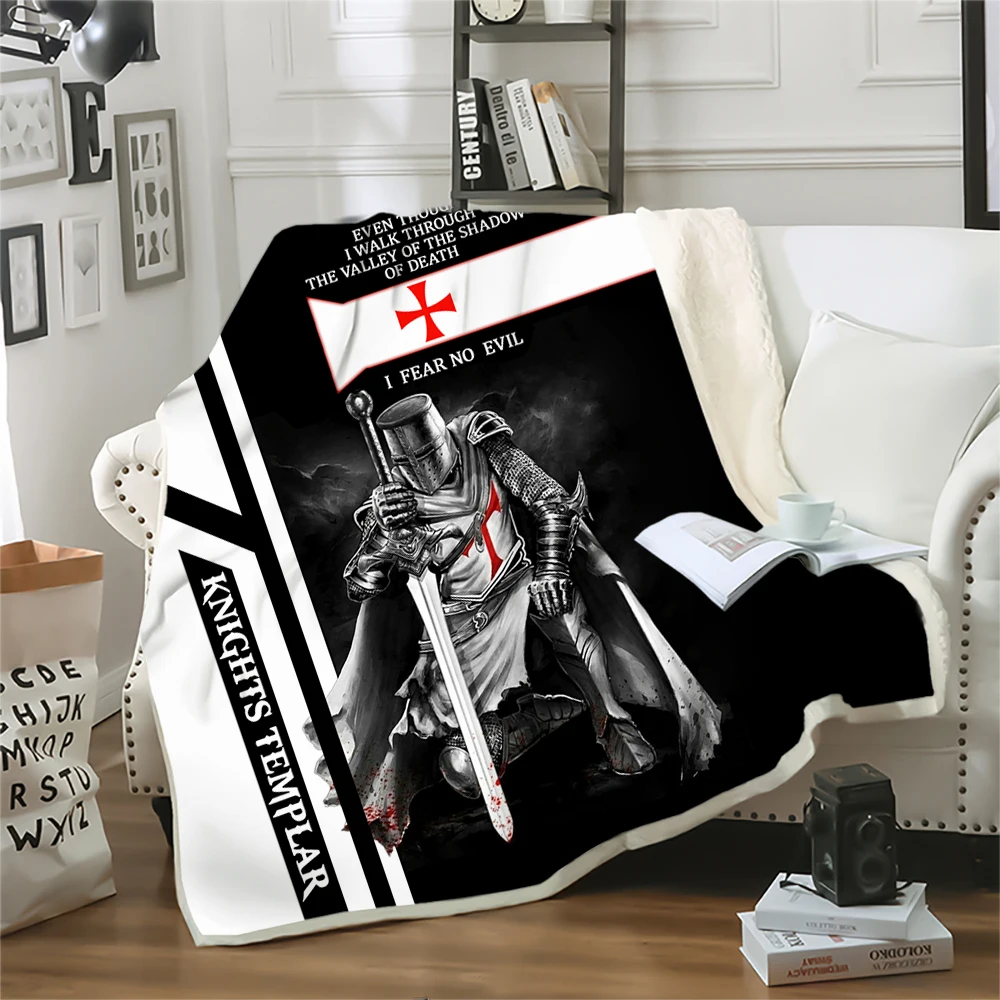 HX Knights Templar Winter Blanket Lord Jesus Is My God 3D Printed Throw Blanket For Beds Double Layer Plush Quilt 5 Size