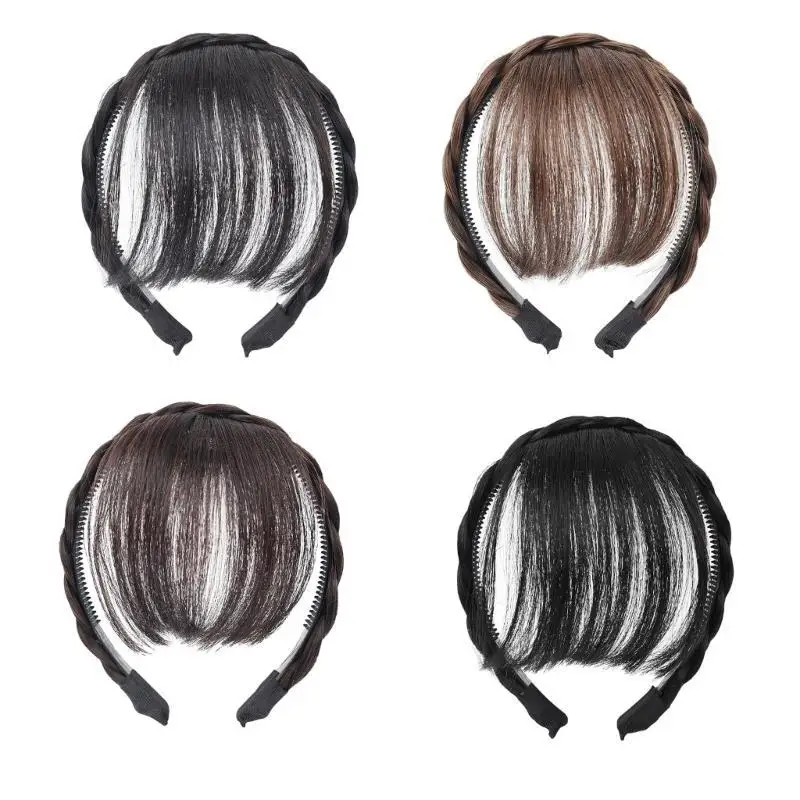 

A52E Lady Wispy Bangs (Black/ Brown/ Coffee) Lady Daily Wear Braided Headband Modify Your Face Hair Extensions