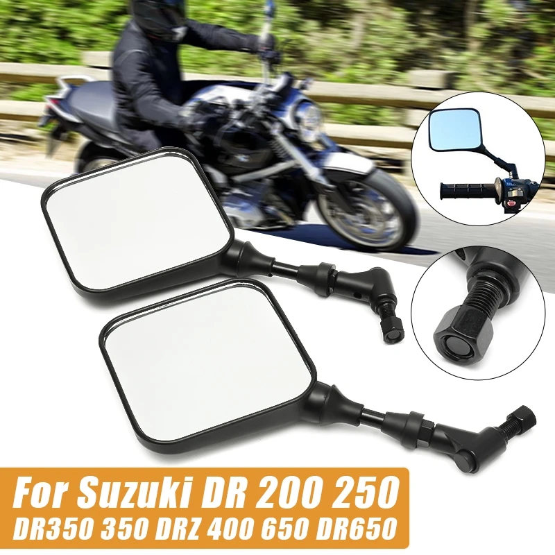 1 Pair 10mm Square Motorcycle Mirrors Rearview Side Mirrors For Suzuki Dr 200 250 Dr350 350 Drz 400 650 Dr650 Handlebar Mount