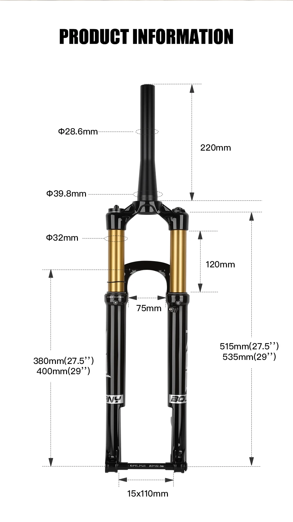 BOLANY MTB-Luftgabel mit Federung, 27,5/29 Zoll, 120 mm, Reise-MTB-Gabel, Magnesiumlegierung, ultraleichtes Design, 15 x 110 mm Boost-Fahrradgabel – Detail 2
