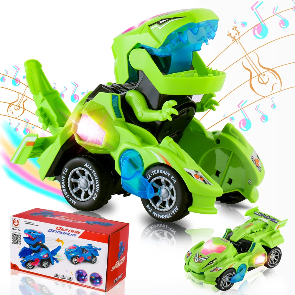 2 in 1 Deformation Car Toys Automatic Transform Robot Model Dinosaur With Light Music Early Educational Dino Toy For Boy Gift