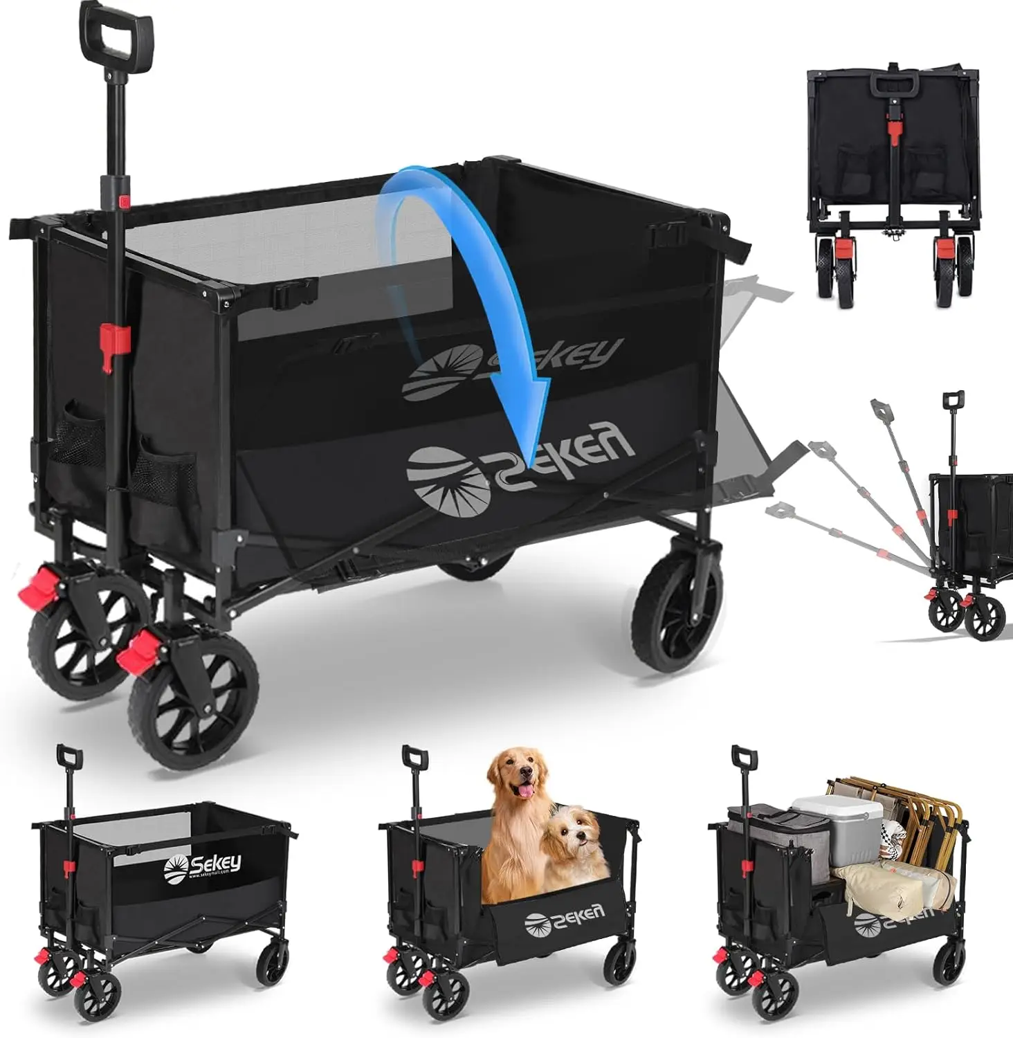 

Collapsible Foldable Wagon with 330lbs Weight Capacity Heavy Duty Folding Utility Garden Cart with Big All-Terrain Beach Wheels