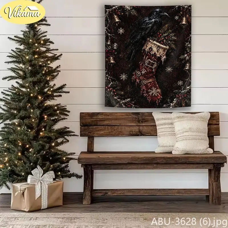 VIKAMA Macabre Deer Cranium Pomegranate Pine Cone Wall Tapestry Noir Victorian Candle Nature Festive Room Home Decor Indoor Art