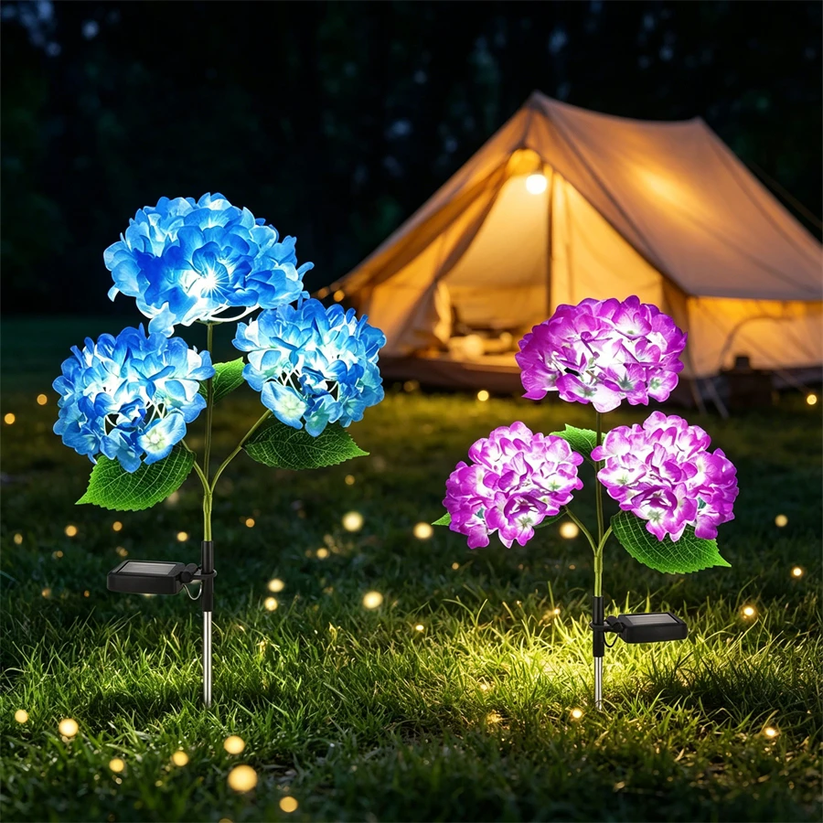 

Outdoor 3 Heads Hydrangea Solar Lawn Lamp Garden Summer Wedding Party Holiday Patio Yard Decoration Artificial Flower Lighting