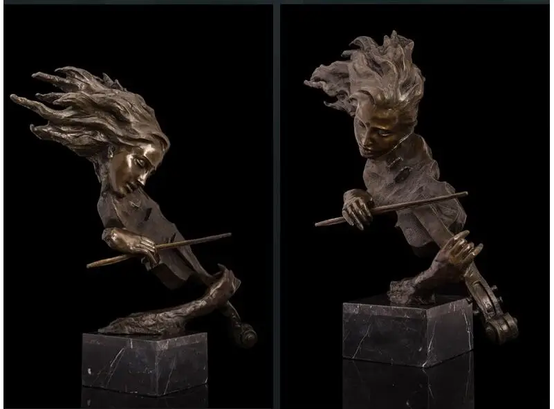 Home LIVING ROOM lobby bar Music Studio TOP COOL Decor ART-61 CM ROCK POP Music Crazy violin bronze statue sculpture Decoration