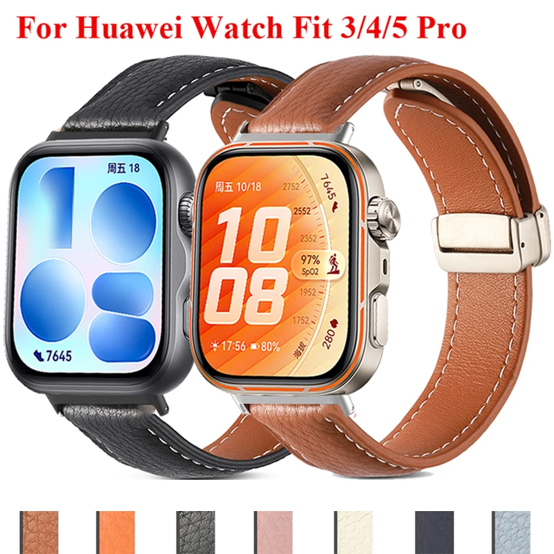 Lederarmband für Huawei Watch Fit 5 Pro, magnetische Faltschnalle, Sportarmband für Huawei Fit3 Fit4 Pro Fit5, Ersatzband