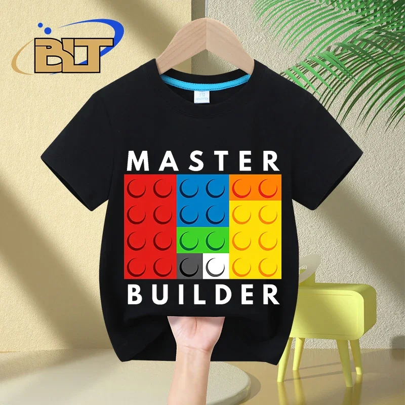 Master Builder kids T-Shirt children\'s summer pure cotton short-sleeved casual tops boys and girls gifts