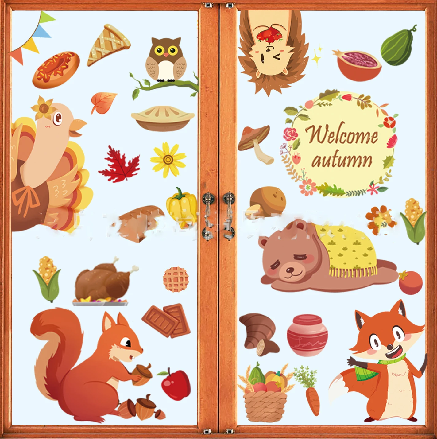 Autumn Thanksgiving Theme Creative Home Decoration Stickers Window Glass Door Window Static Electricity Stickers