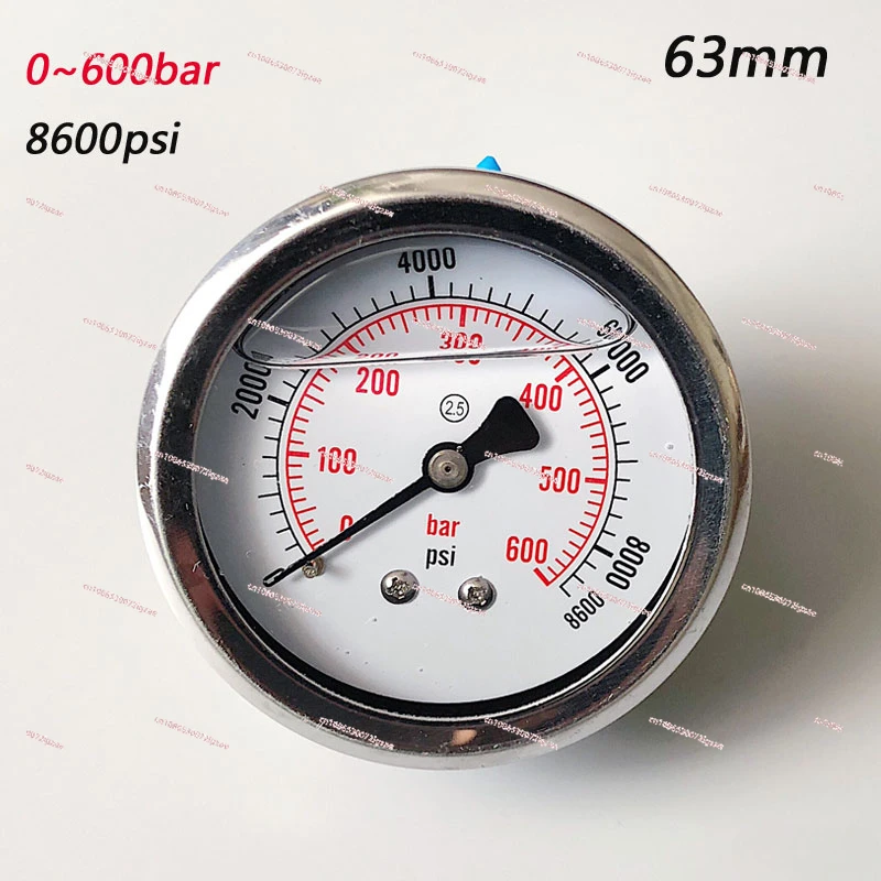 0-600Bar mechanical shock-resistant pressure gauge 63mm axial G1/4 can replace EN837-1 hydraulic pressure gauge 8600psi