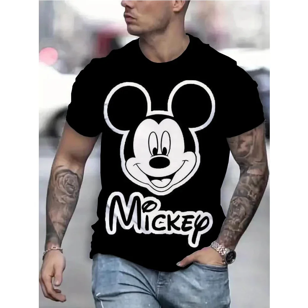 

Black T-shirt for Men Disney Mickey Mouse Pattern Women's T-shirt Anime Tops Summer Fashion Couples Section Short-Sleeved