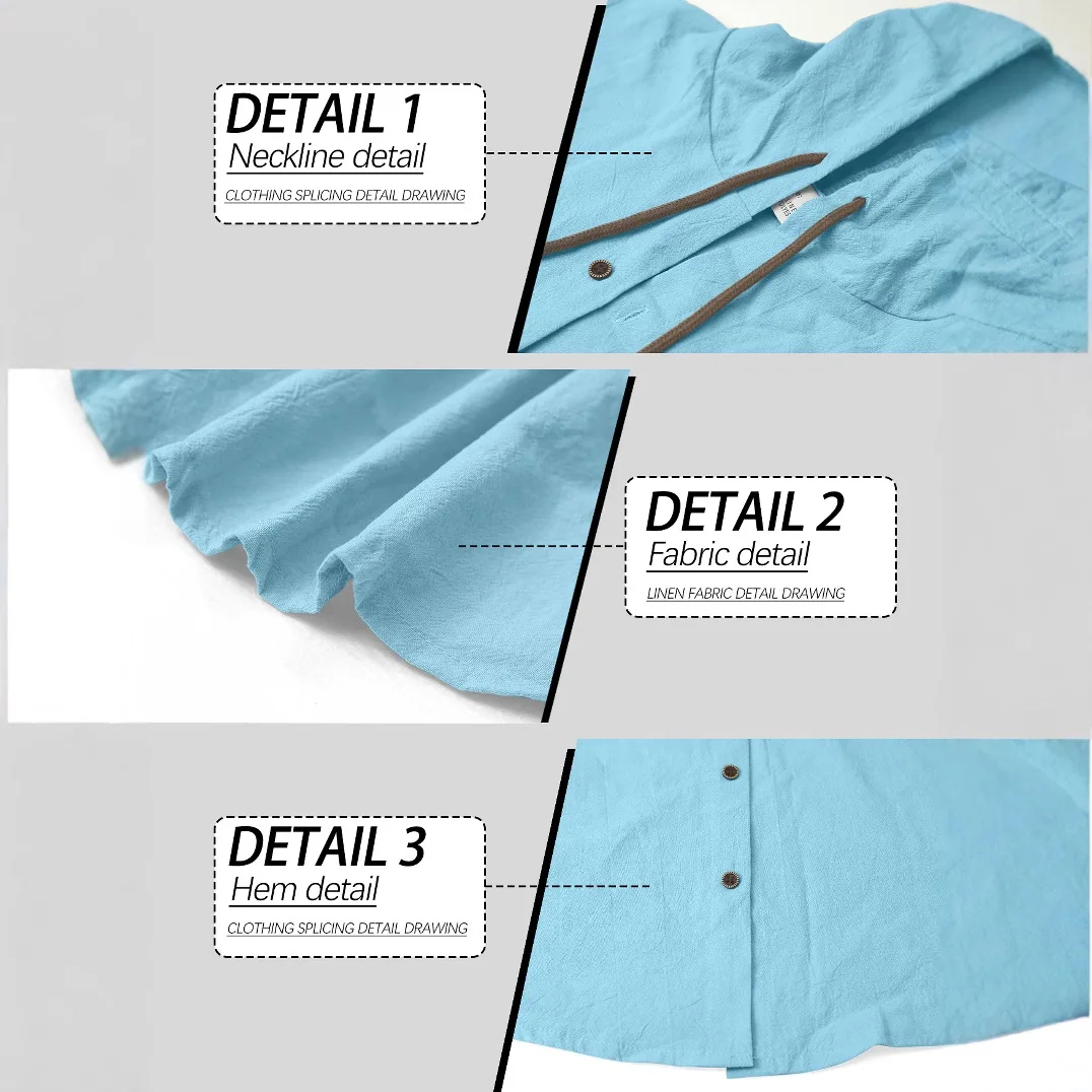 2025 Men Linen Hoodie Long Sleeve Shirt Pants Set Spring Summer Casual Pure Color Lightweight Streetwear Loungewear Two Piece Ou - view 3