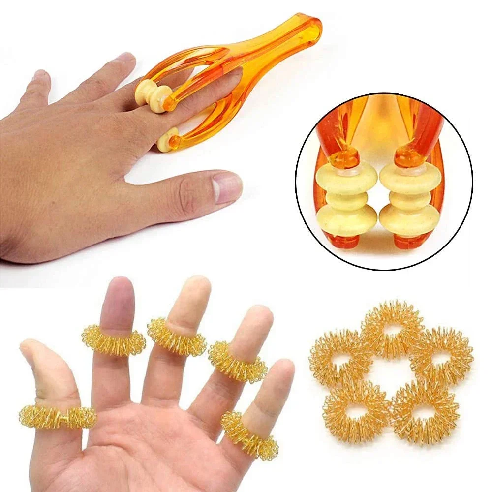 Finger Roller Massager & Spiky Finger Wrist Ring Acupressure Ring Set for Kids Adults Anxiety Relief and Finger Relax Massager