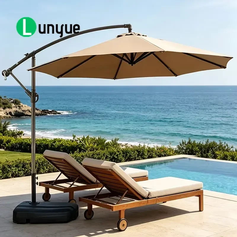 Custom Iron 8 Rib Large Banana Parasol Modern Outdoor Garden Patio Beach Umbrella Durable Sunshade for Yard Poolside