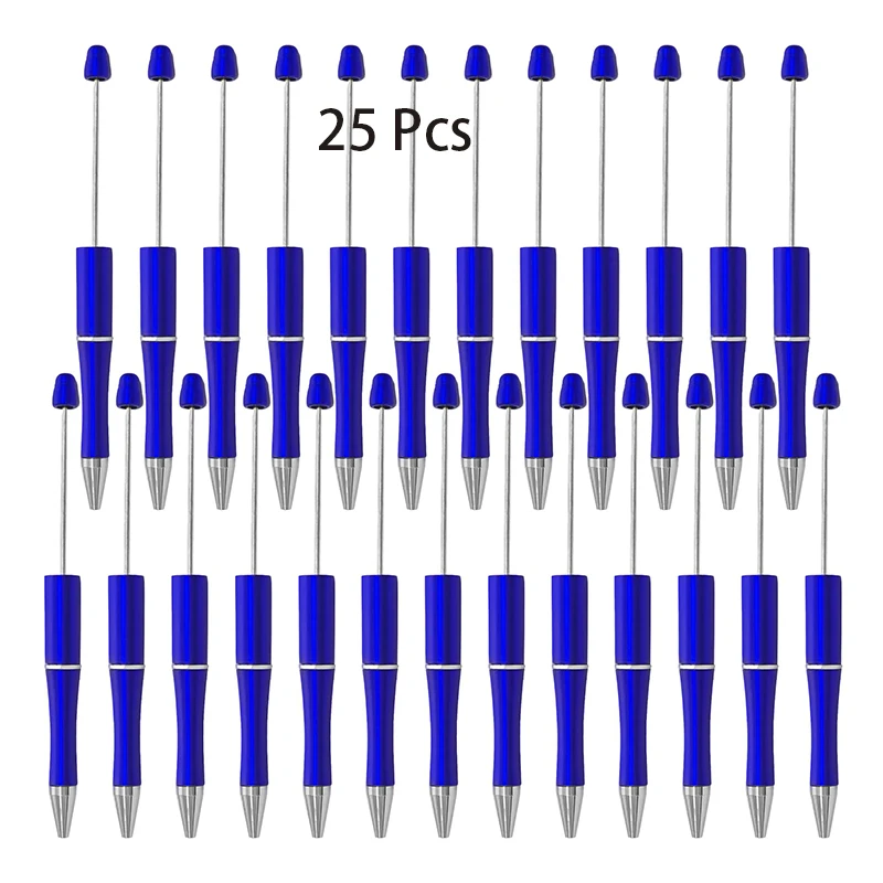 25 Pcs Plastic Beadable Pen Beaded Black Ink Ballpoint Pens for Kids Students Presents