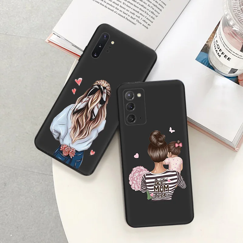 Phone Case for Samsung A35 5G A55 A02 A03 A04 A05 S8 S9 Note10 Plus 9 8 Chrysanthemum Rose Flower Girl Soft Black Silicone Cover