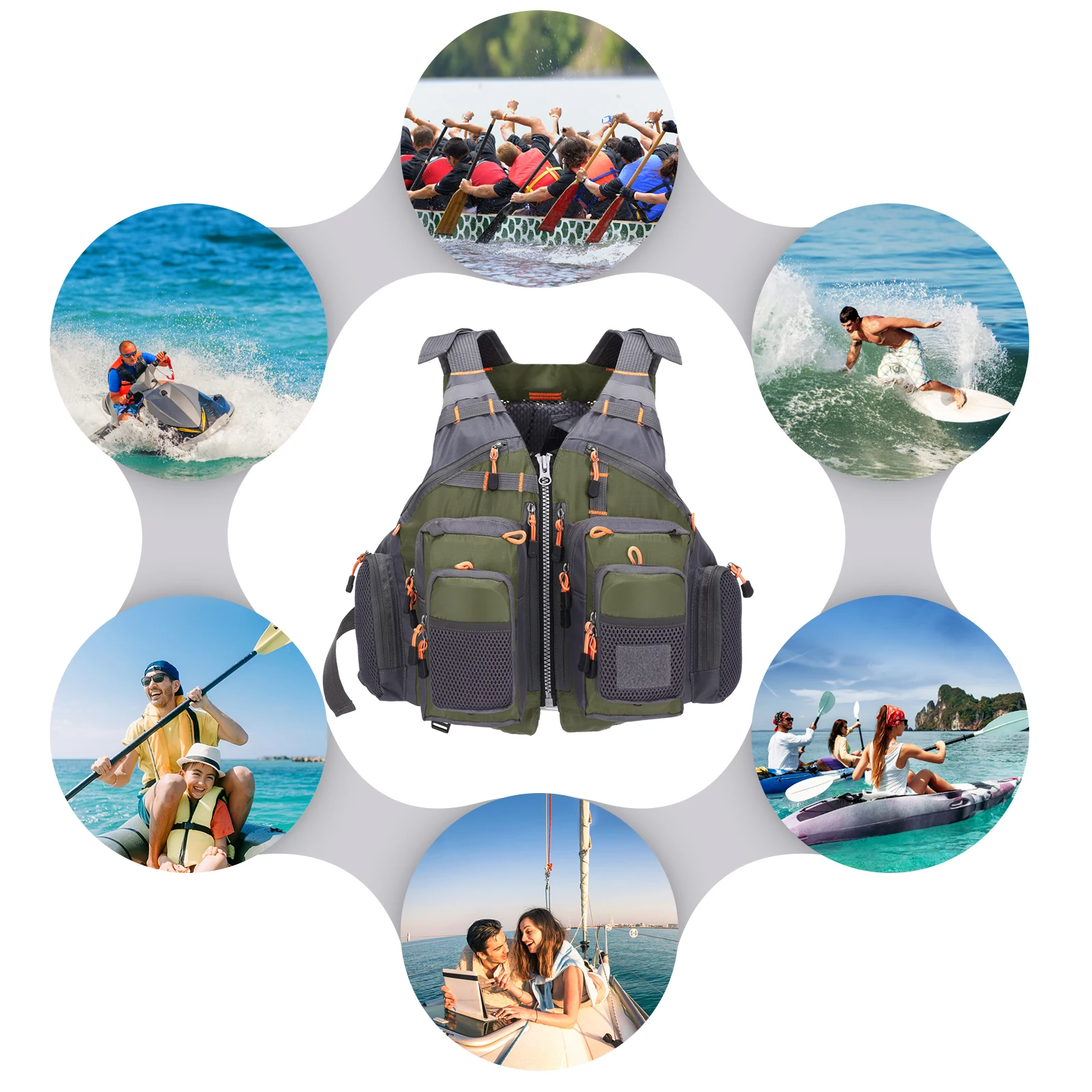 Outdoor Breathable Padded Fishing Life Vest Superior 209lb Bearing Life Safety Jacket Swimming Sailing Waistcoat Utility Vest Fl