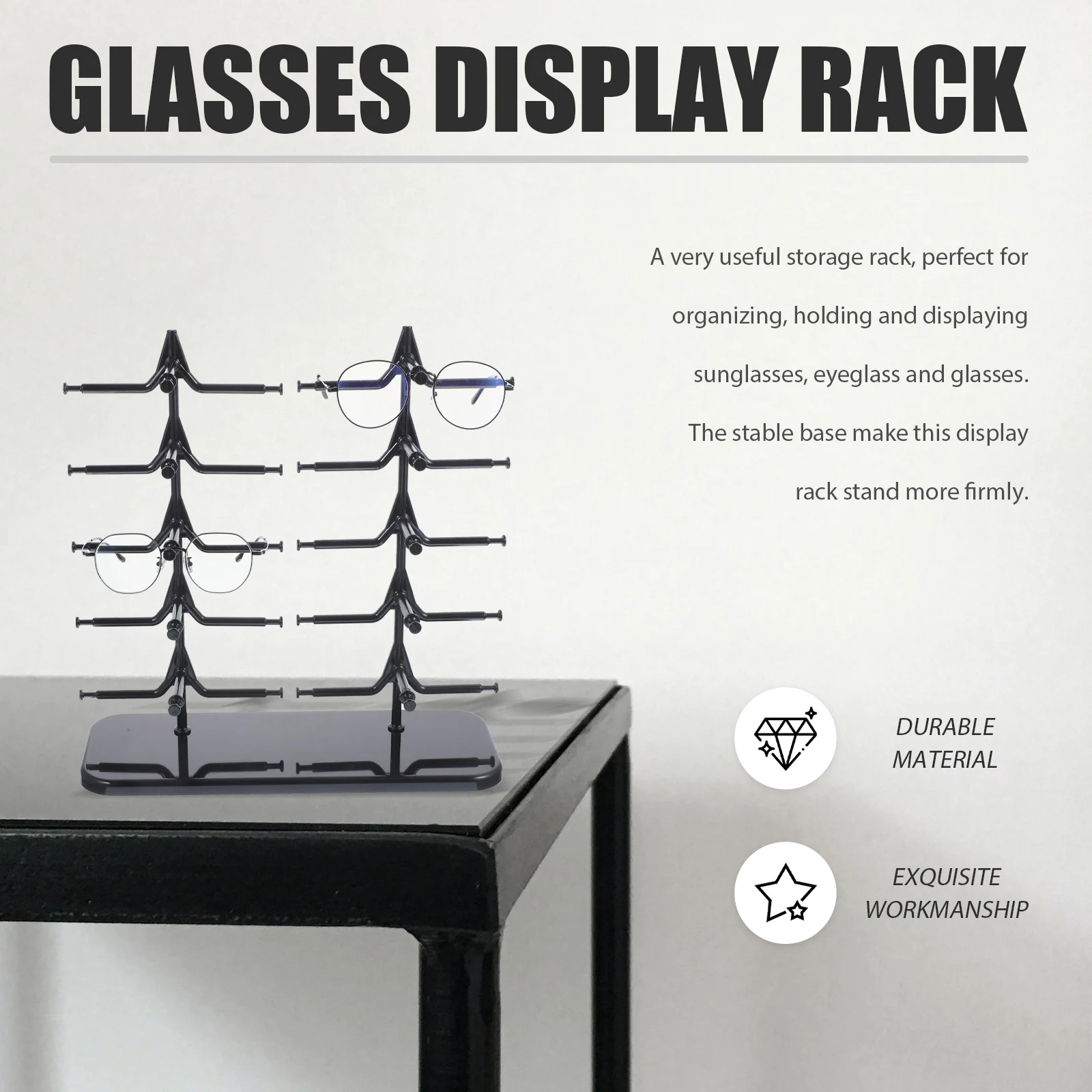 

Black Glasses Display Rack Sunglasses Holder Eyewear Stand PP Material Space Saving Portable For Home Store