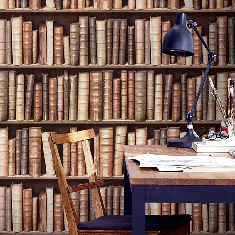 

3D креативная книжная полка, библиотека, исследование, американские ретро европейские обои, кафе, американский ТВ-фон, настенные обои