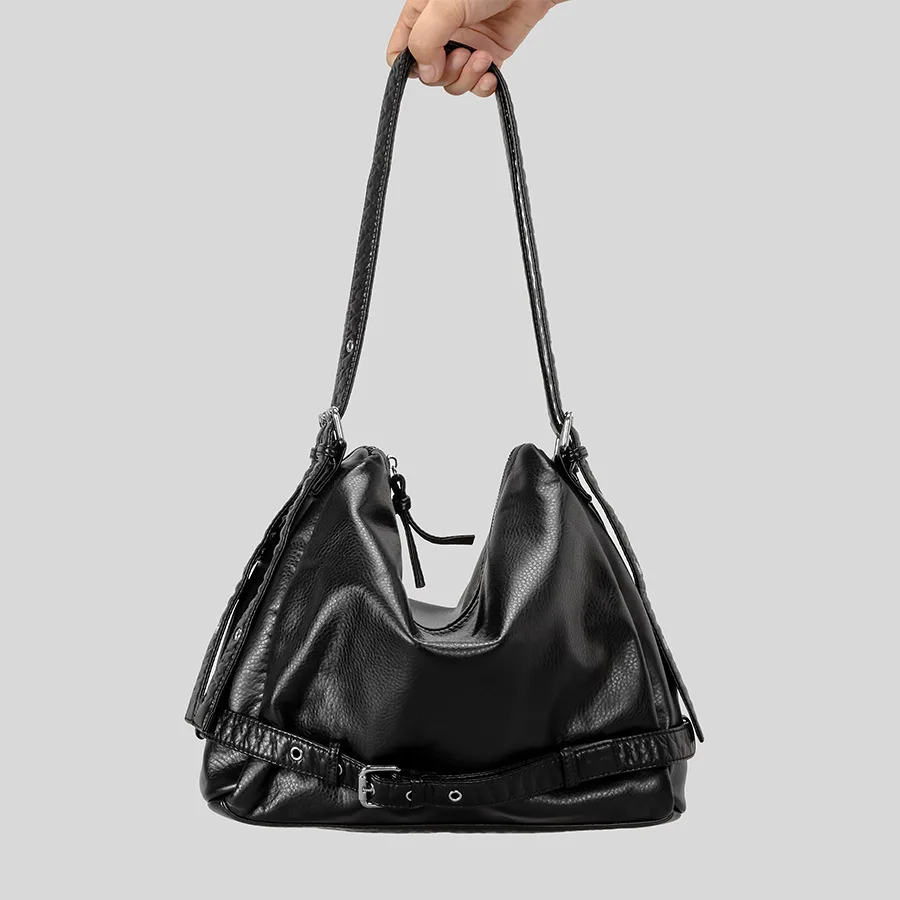 

Retro Washed Pu Leather Belts Women Shoulder Bags Luxury Designer Crossbody Bag Punk Large Capacity Tote Bag 2025 New