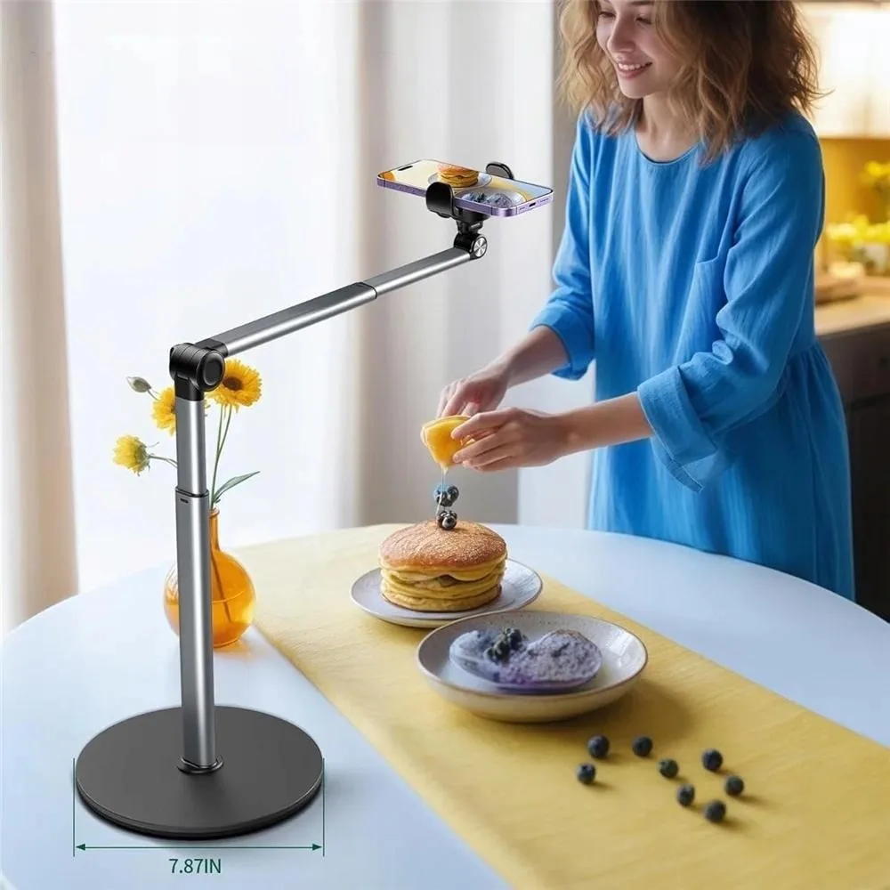 Support de téléphone télescopique en métal, stable et portable, avec hauteur réglable, idéal pour la création de contenu vidéo, les enregistrements et les diffusions en direct.