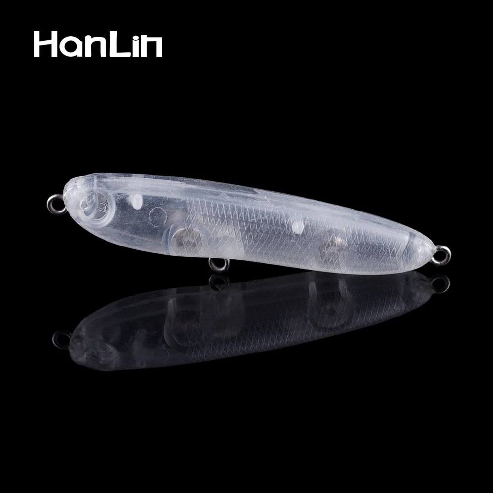 Hanlin 10/20pcs Unpainted Pencil Fishing Lure 7cm 6g Transparent Body Artificial Hard Bait DIY Fish Walking Spook Blank Tackle