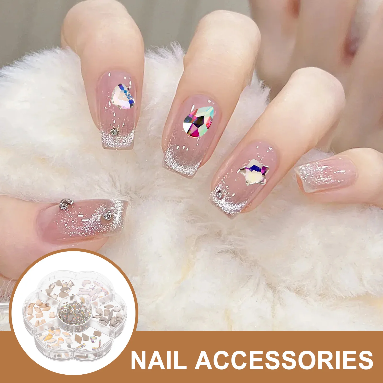 1 Pudełko Nieregularnych Ozdób z Cyrkonii, 7 Przegródek, Dekoracje do Paznokci Żelowych, Akrylowych, Sztucznych Paznokci, Manicure DIY, Projektowanie Paznokci, Klejnoty do Paznokci