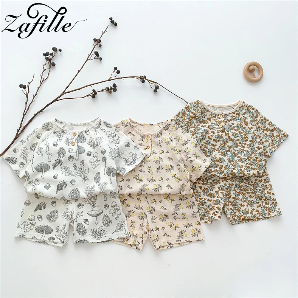 ZAFILLE Nordic Style Baby Clothes Set Summer Sleepwear For Kids Boys Girls Clothing Casual Children Home Suits 1-6Y Baby Outfits