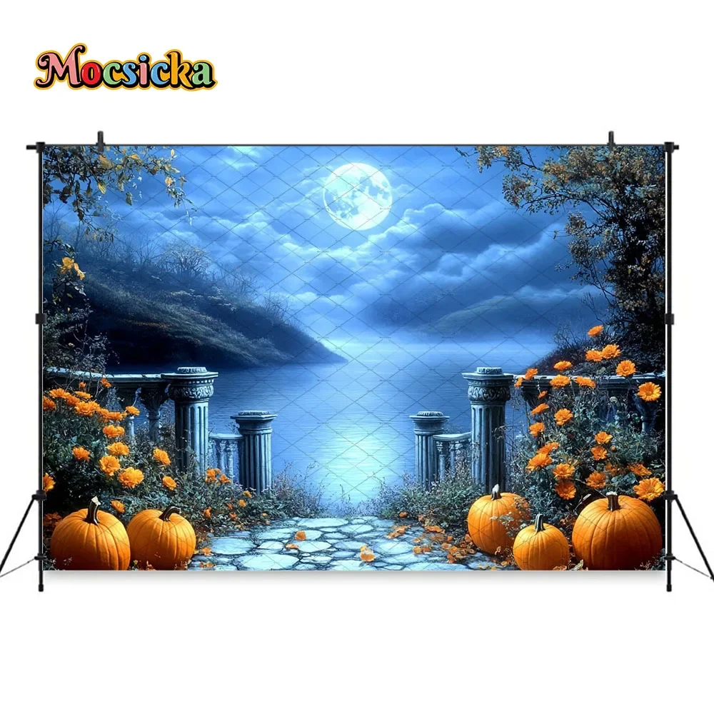 Mocsicka 할로윈 마녀 파티 배경 소녀 소년 사진 무서운 호박 조명 박쥐 배경 베이비 쇼 사진 스튜디오