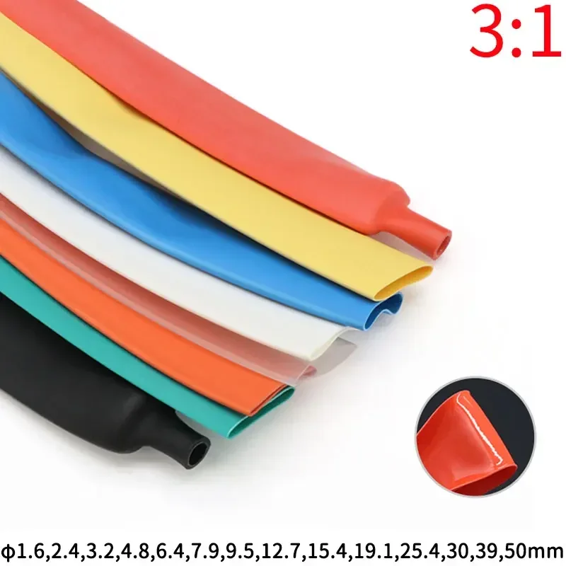 Tubo termorretráctil  1m, 3:1, con pegamento, doble pared, 1,6/2,4/3,2/4,8/6,4/7,9/9,5/12,7/30/50mm, envoltura adhesiva, funda