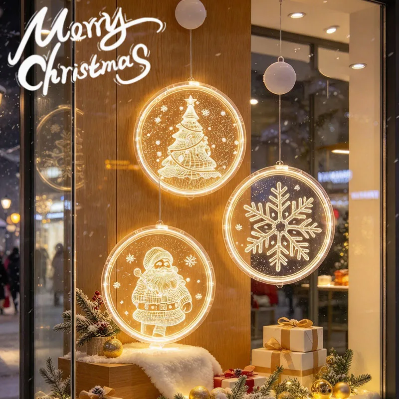 1-5PCS 3D Letter Christmas LED Lights with Suction Cups Festive String Lighting for Windows Christmas Tree and Holiday Decor