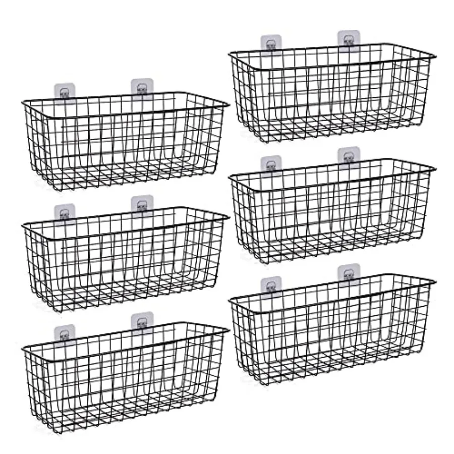 

6 Pack Wire Storage Baskets Household Metal Wall-Mounted Containers Organizer Bins for Kitchen Bathroom Freezer Pantry Closet L