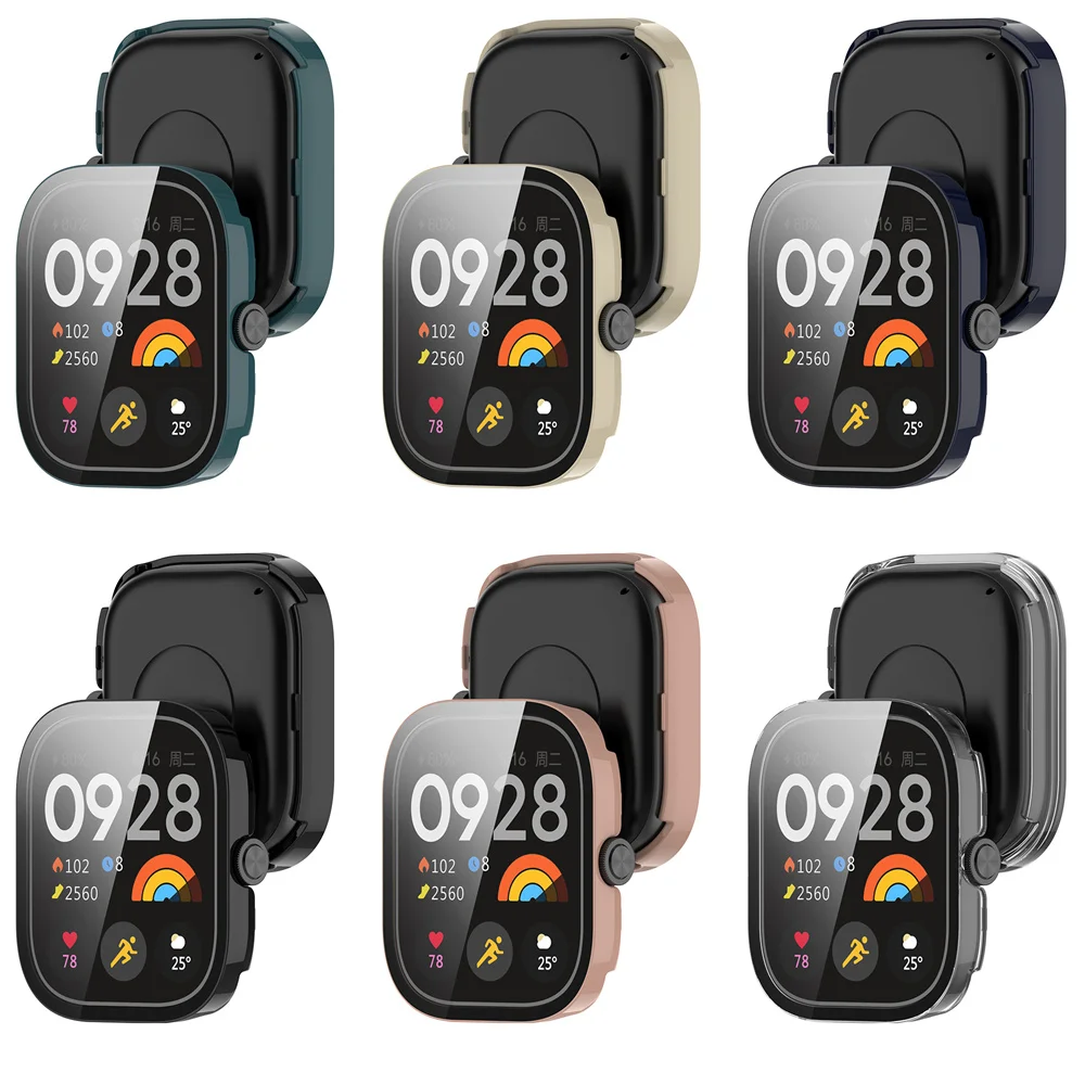 Redmi Watch 5 화면 보호기 용 유리 필름이있는 2in1 PC 케이스 SmartWatch 보호 커버 프레임 필름 쉘 하드 안티 스크래치