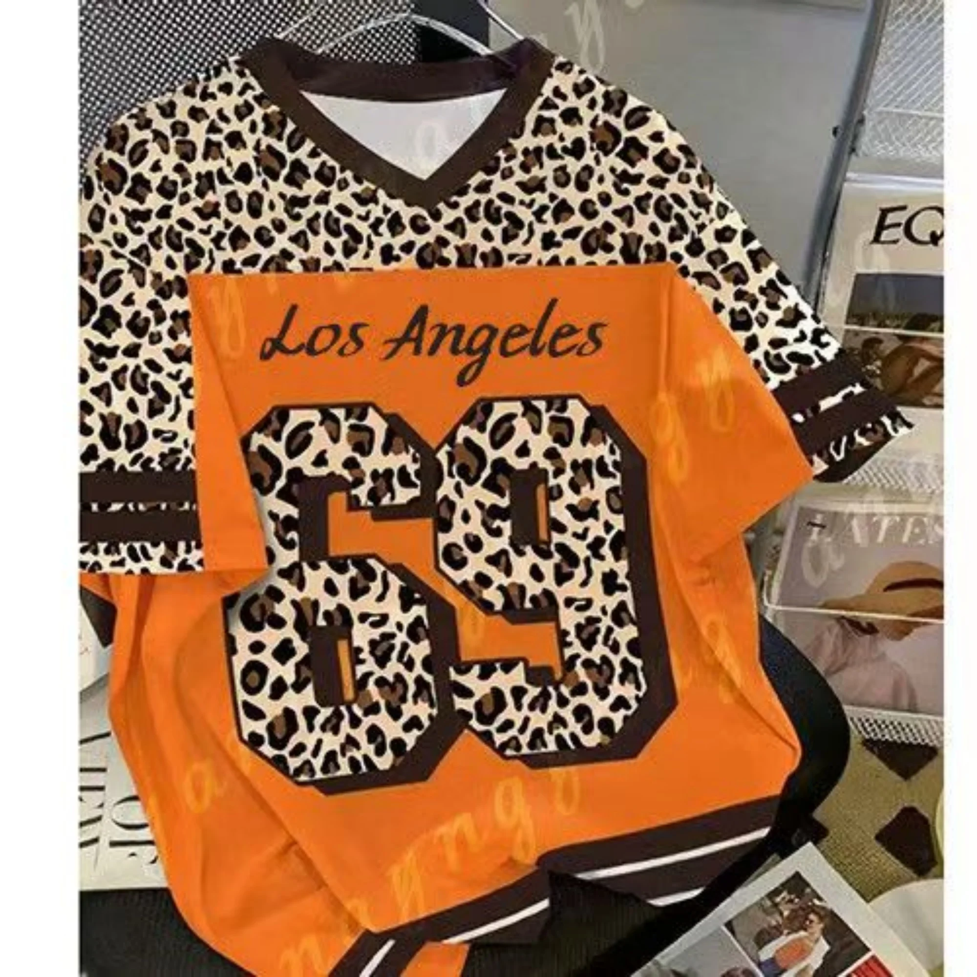 

Men's Quick-dry T-shirt Leopard Print 59 Number Los Angeles Tee Orange Brown Sports Pattern Casual Daily Wear Trendy Fashion