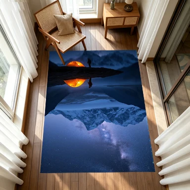 Mountain Cliff Hanging Tent Starry Milky Way Carpet Flooring, Adventure Nature Non-Slip Area Rug for Living Room Bedroom Home Decor