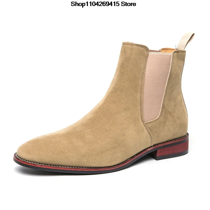 Autumn Retro Chelsea Boots Men's Cow Suede Genuine Leather Men Fashion Ankle Boot Man Casual Short Boots High-Top Shoes