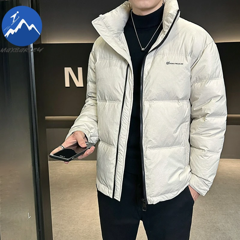 Maxbarley Men Down Jacket Fashion Stand Collar Commute Office Thickened Parka Classic Solid Color Comfortable Lightweight Coat