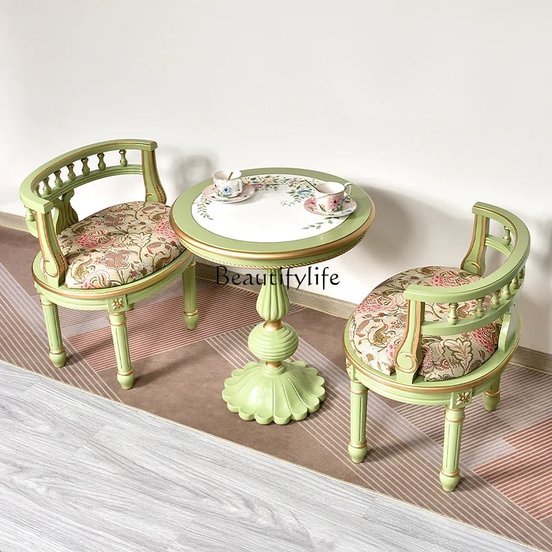 

ld6 *American painted single sofa chair solid wood light green leisure balcony negotiation table, chairs, chairs, living room