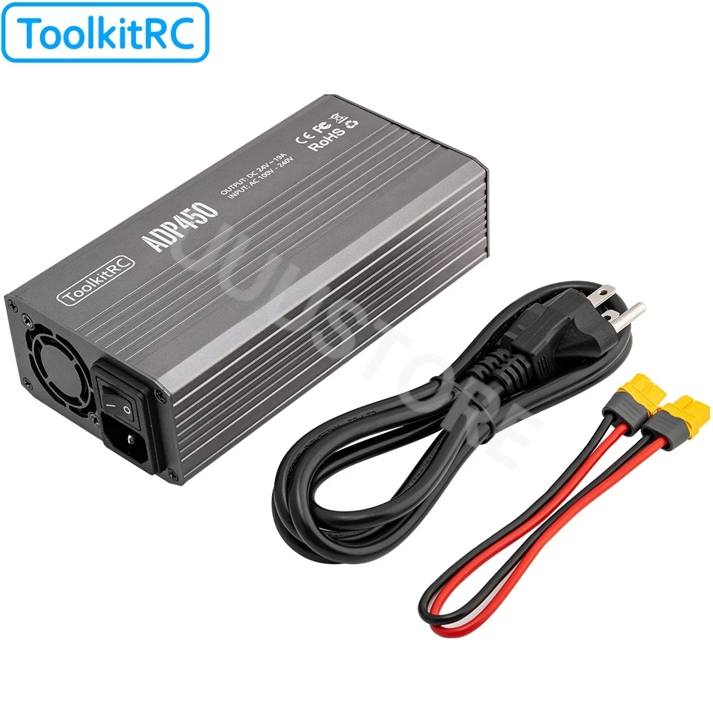 

ToolkitRC ADP450 Power Supply Adapter 450W XT60 output 24V19A AC input 100V-240V for ToolkitRC M8D M6D M8P M9 Battery Charger