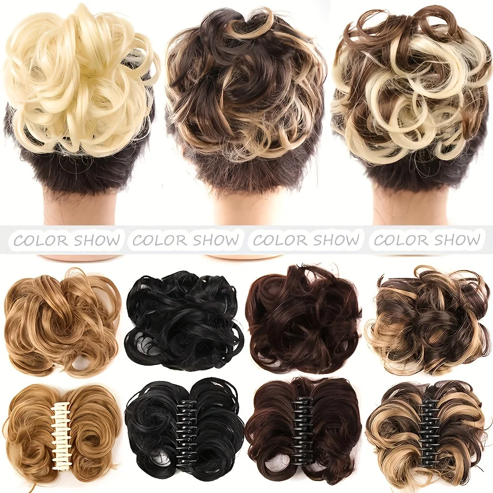 OLA-Chignon Messy Bun Claw Clip Sintético em Pedaço de Cabelo para Mulheres Ondulado e Cabelo Encaracolado, extensões de rabo de cavalo, Scrunchie Hairpieces