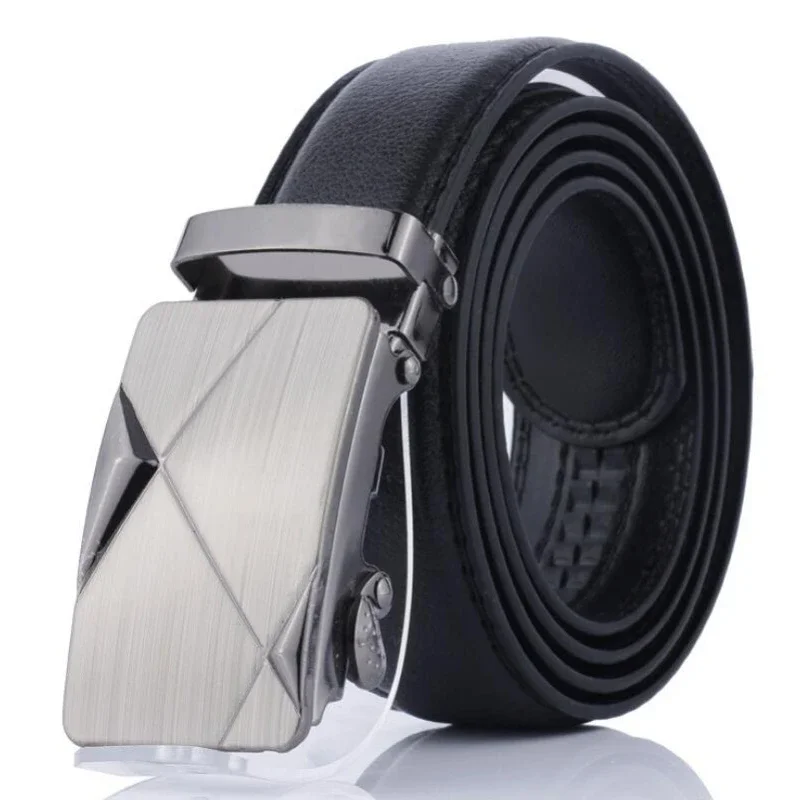 Mens PU Belt Business Casual Versatile Metal Automatic Buckle Belt Fashion Durable Suit Pants Belt Clothing Accessories