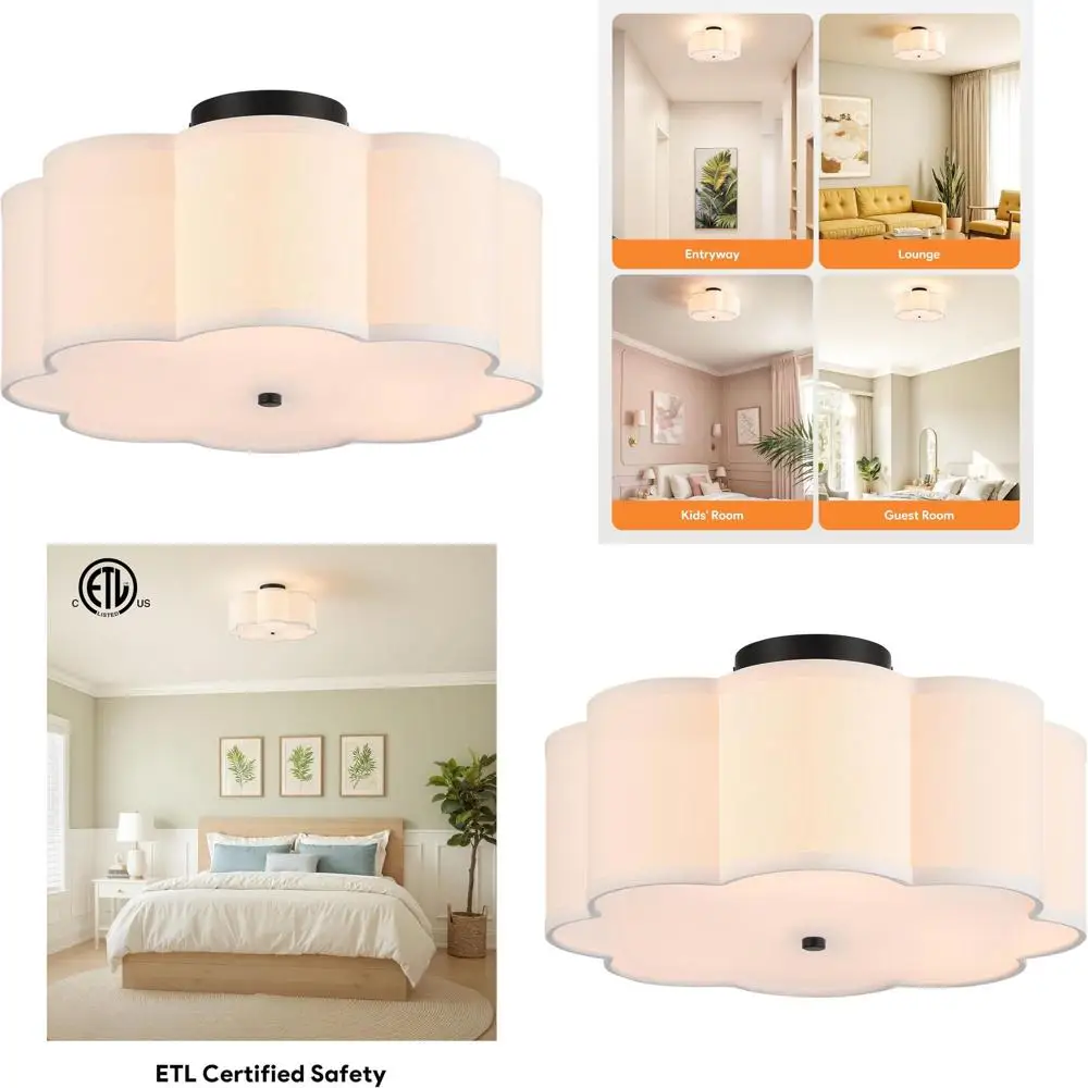 

Современный потолочный светильник с 3 лампами, белыми плафонами в форме лепестков, черный, сертифицирован ETL для домашнего освещения