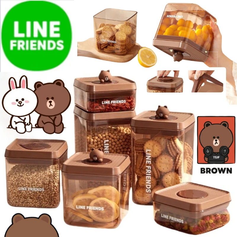 

New LINE FRIENDS Brown Cony Sally Anime Two-Dimensional Press-Type Sealed Jar Multi-Functional Moisture-Proof Snack Storage Jar