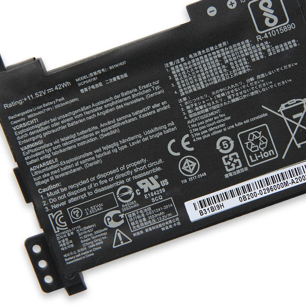 Replacement Battery C31N1637 B31N1637 3653mAh For Asus S510 S510U X510 X510U F510 F510U A510 Quality Batteries With Tool