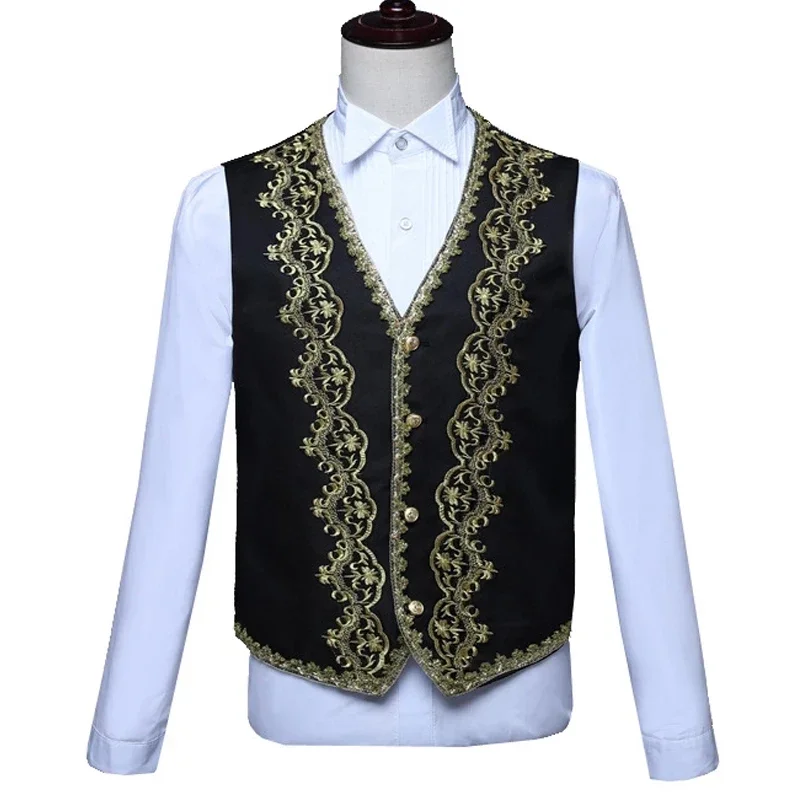 Black White Men's Suits Chinese style Gold Embroidery Blazers Prom Host Stage Outfit Male Singer Teams Chorus Wedding DS Costume