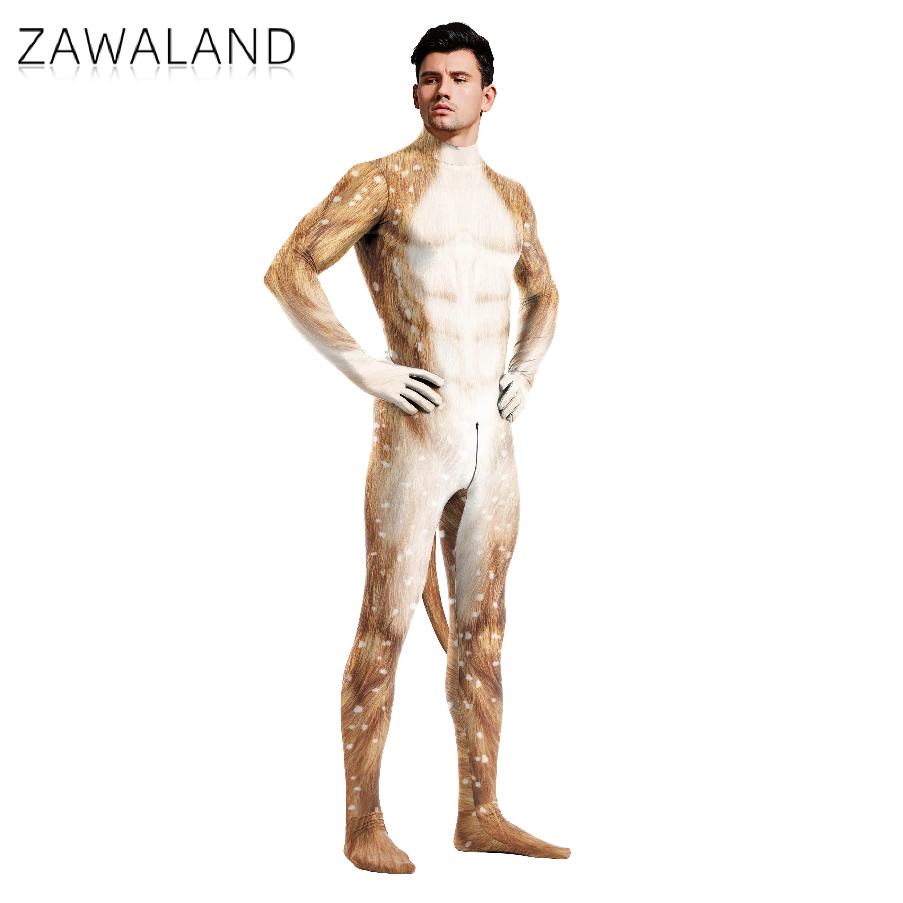 Zawaland Vrouwen Bodysuit Animal Cosplay Kostuum Kleding Rits Zentai Unisex Disguisement Jumpsuits Met Hond Staarten Halloween