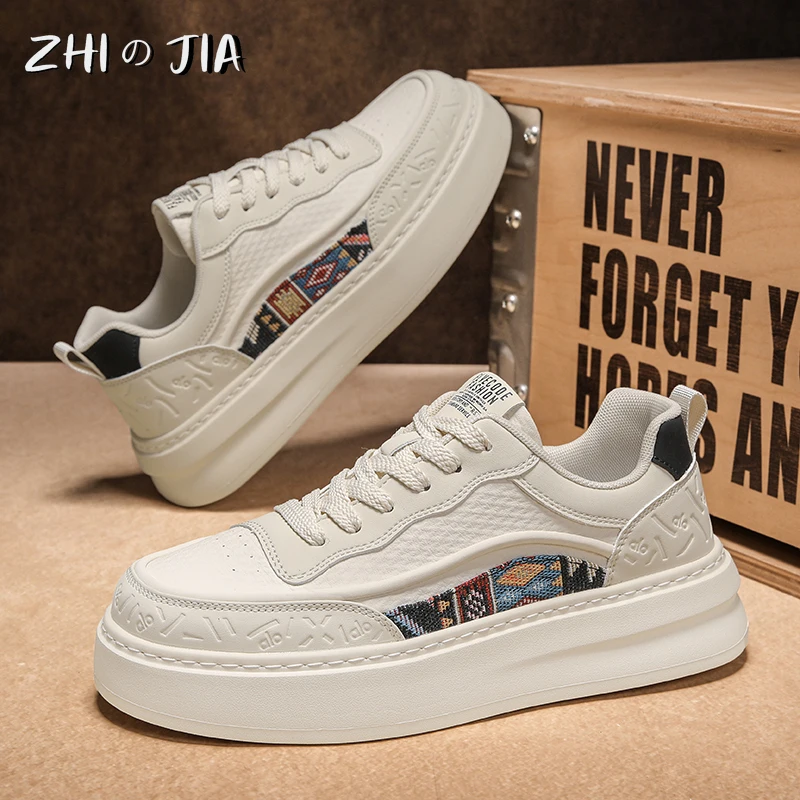 Men's Fashion White Shoes Spring and Autumn Leather Sports Shoes New Casual Sneaker Tourist Hiking Flat Footwear 39-44
